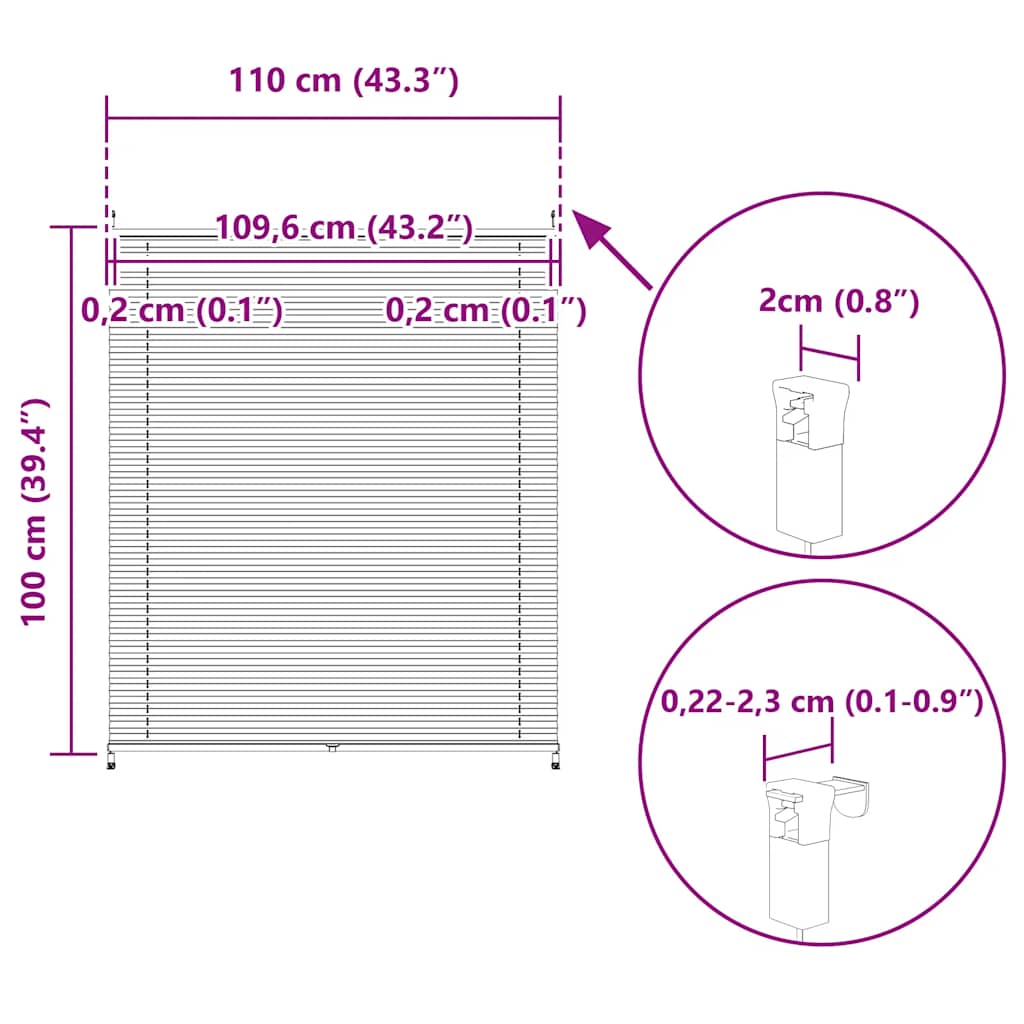 Plisse Blind 110x100cm White Pleated Blind
